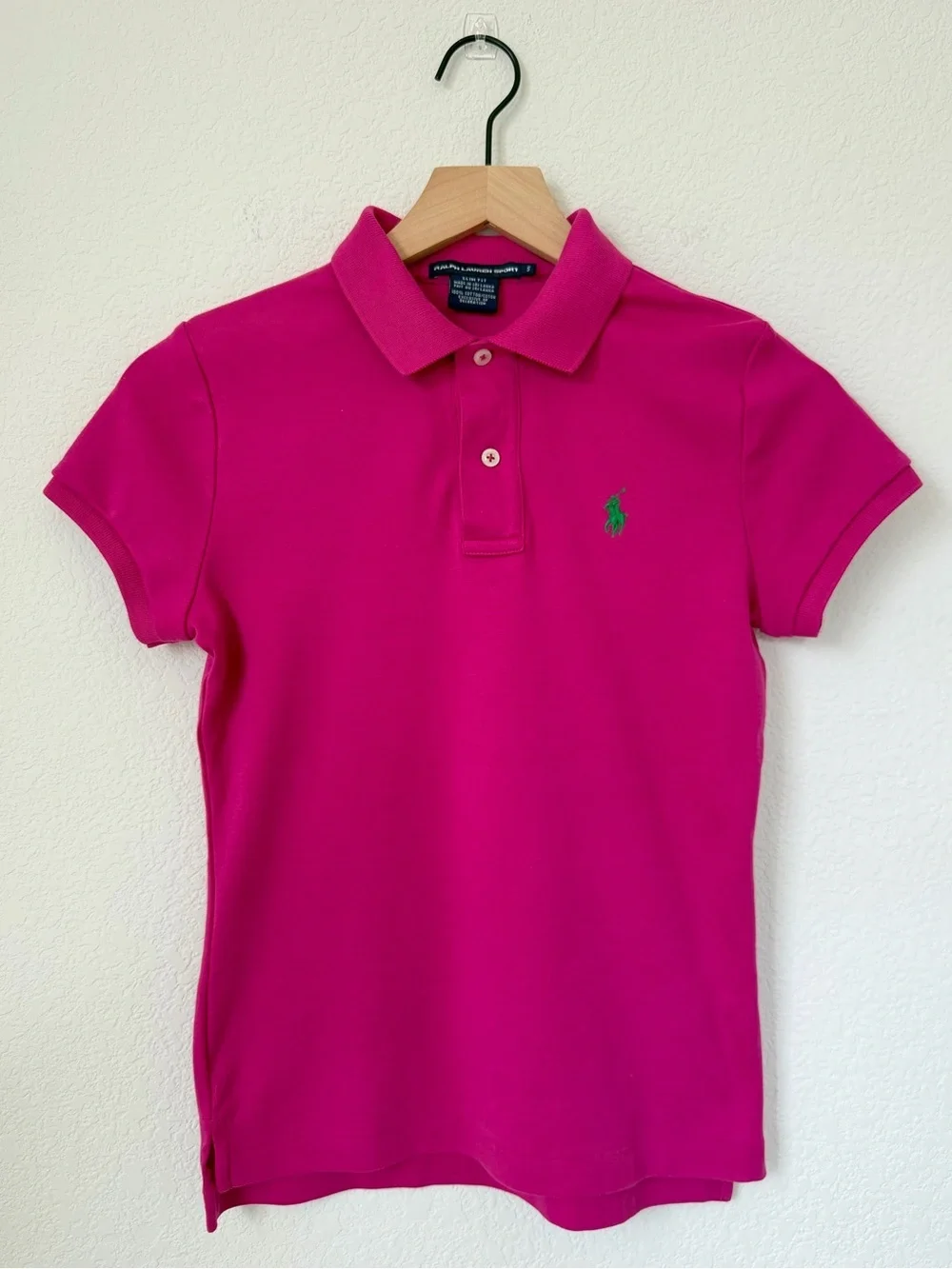 Ralph Lauren Sport Girls Bright Fuchsia Polo with Green Pony Small